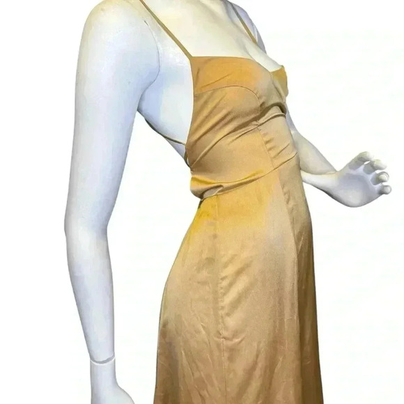 Show Me Your Mumu Godshaw Goddess Tie Back Gown True Gold Luxe Satin’s Dress. - Picture 9 of 12